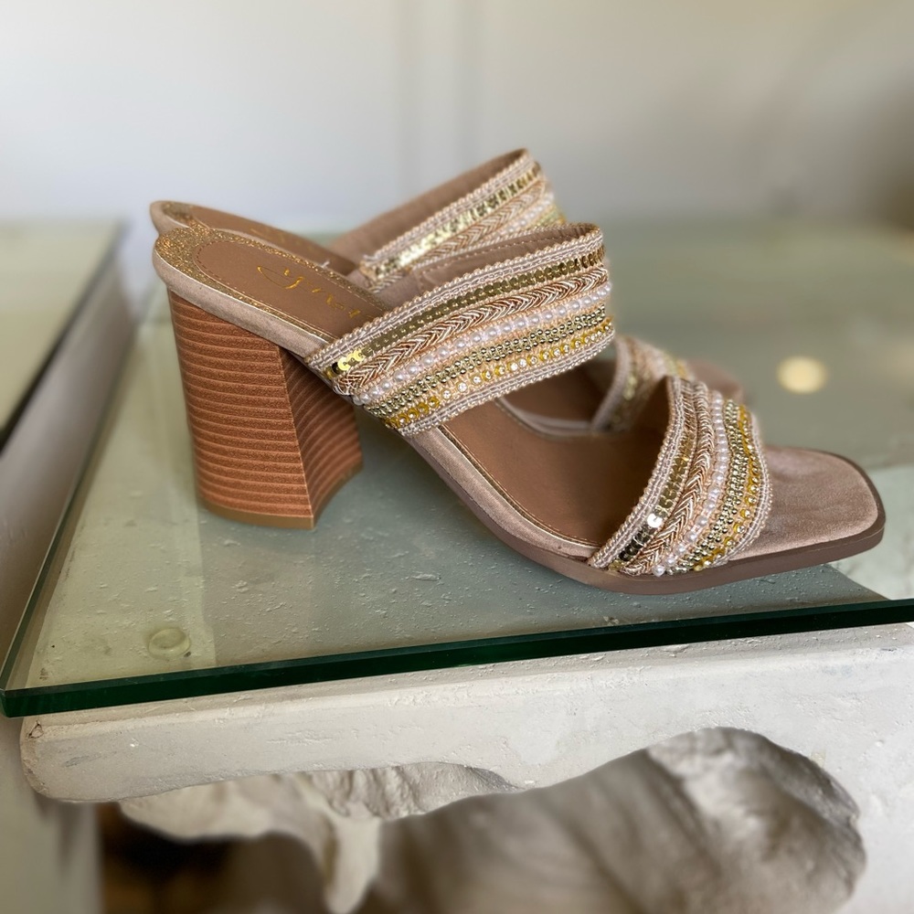Nude beaded sandals